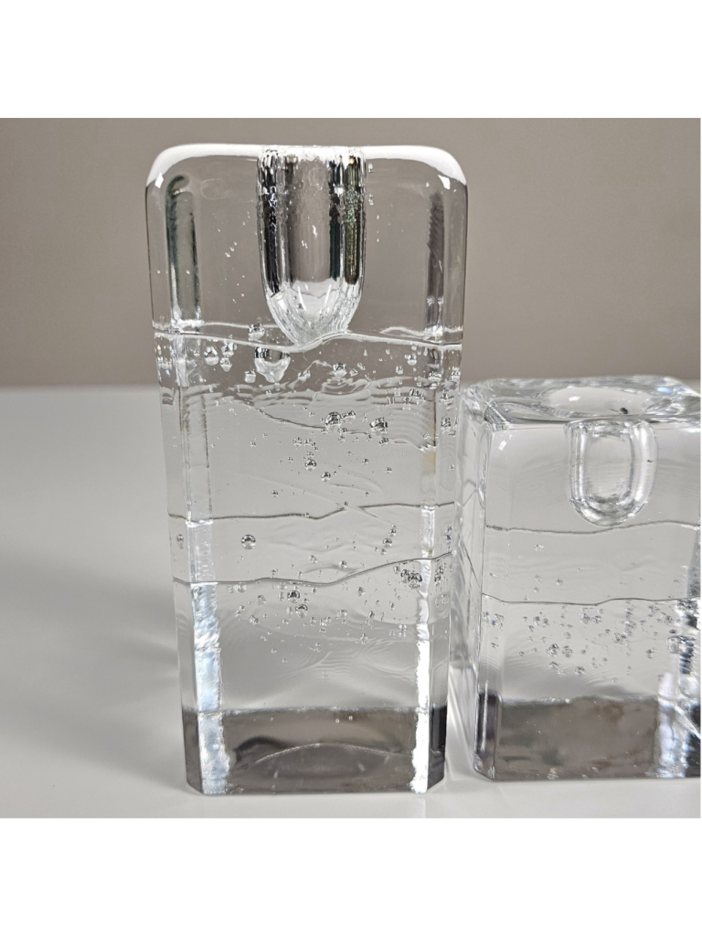VTG Pair Iittala Finland Arkipelago Glass Candle Holders Timo Sarpaneva Ice MCM - Picture 9 of 10